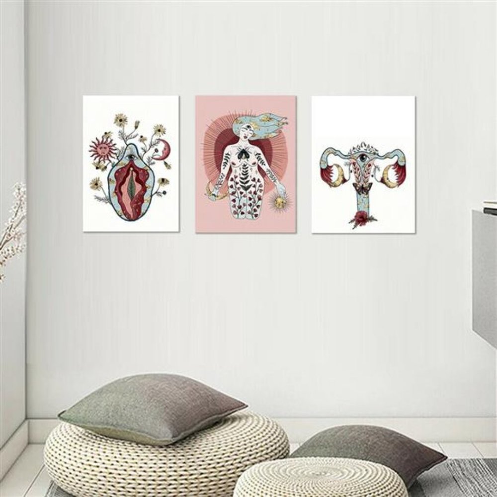 Sun Moon Goddess Fertility Feminist Posters Wall Art Decor Set of 3 Print 8.5x11